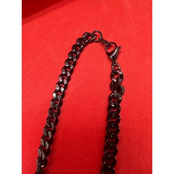 Mens Black Curb Link Chain Necklace  Flat Link Statement Jewelry - Picture 4 of 5